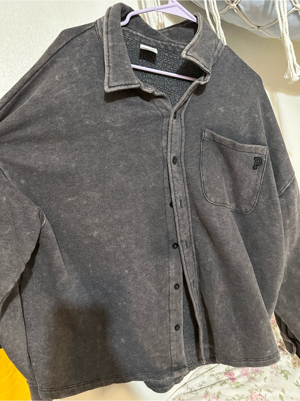 victoria’s secret pink grey button up sweater